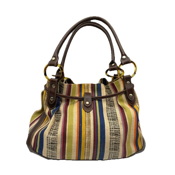 Relic Striped Canvas Purse / Bag Handbag Snap & Cinch Jewel Tone Multicolor - Picture 7 of 15